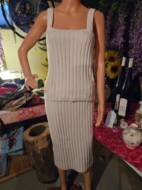 Sonoma Ribbed Knit Midi Dress in Light Beige